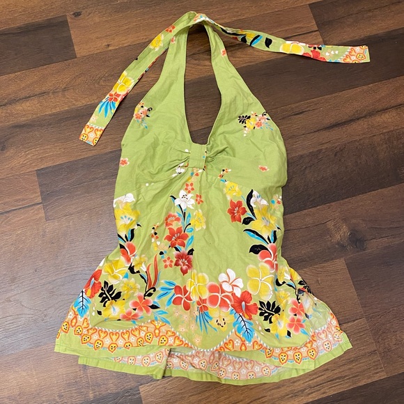 Green Halter Top Floral Summery - Picture 2 of 3
